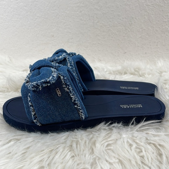 MICHAEL MICHAEL KORS Betsy Frayed Denim Bow Blue Slide Sandals Size 8 NEW - Picture 5 of 14